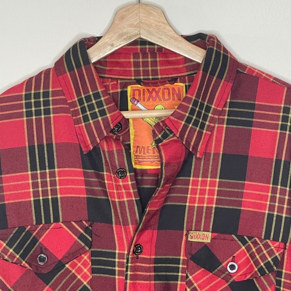 DIXXON Flannel Shirt Men's XL Red‎ Black Yellow Plaid Long Sleeve Button Up - Picture 3 of 9